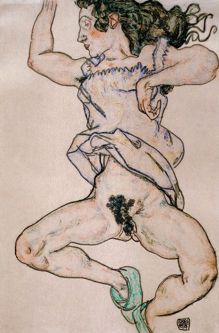 Egon Schiele, Liegende Frau mit Hausschuhen (Frau,Pornographie,Akt,Expressionismus,Österreichische Kunst,Halbakt,Vulva,Liegen)