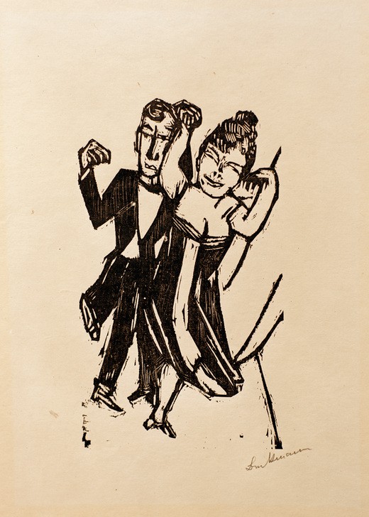 Max Beckmann, Kleines tanzendes Paar (Paar, Tant, Tanzende, Spaß, Gesellschaft, Expressionismus, Klassische Moderne, Grafik, Studie, Wohnzimmer, Treppenhaus, Wunschgröße, schwarz/weiß)