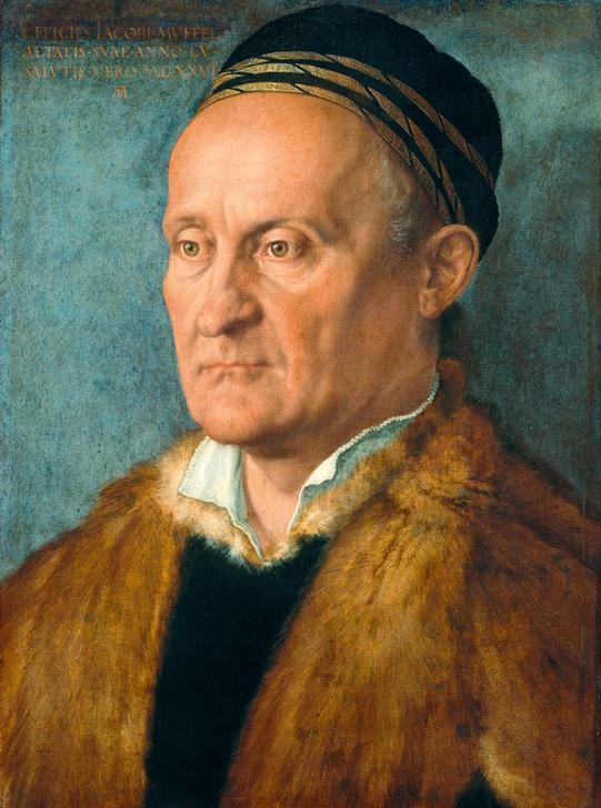 Albrecht Dürer, Bildnis Jakob Muffels (Deutsche Kunst,Kopfbedeckung,Kunst,Mann,Bürgermeister,Renaissance,Portrait,Magistrat,Pelzkragen,Ratsherr,Patrizier,Kappe (Kopfbedeckung),Brustbild,Person)