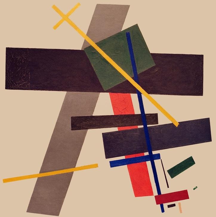 Kasimir Malewitsch, Suprematistische Komposition (Wunschgröße, Malerei, russische Avantgarde, abstrakte Malerei, Suprematismus, geometrische Formen,Rechtecke, Balken, Klassische Moderne, Business, Büro, Wohnzimmer, Arztpraxis, Treppenhaus, bunt)