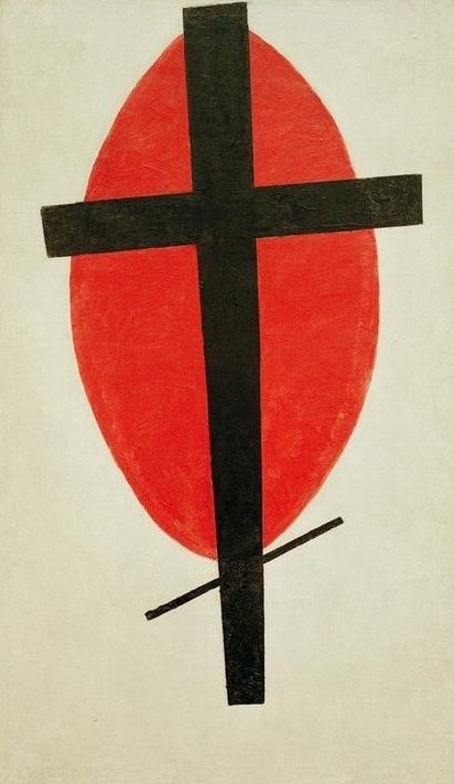 Kasimir Malewitsch, Suprematismus (Wunschgröße, Malerei, russische Avantgarde, abstrakte Malerei, Suprematismus, geometrische Formen,Kreut, rotes Oval, Ei, Klassische Moderne, Business, Büro, Wohnzimmer, Arztpraxis, Treppenhaus, bunt)