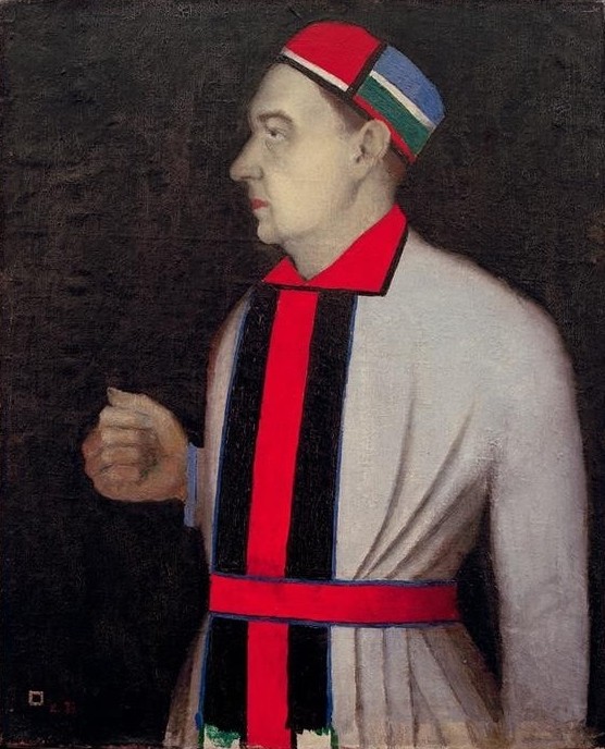 Kasimir Malewitsch, Porträt eines Mannes (Herrenmode,Kopfbedeckung,Kunst,Mann,Mensch,Mode,Sowjetische Kunst,Hand,Portrait,Russische Kunst,Kittel,Hemd,Kleidung (Allgemein),Profil,Suprematismus,Ukrainische Kunst,Portrait Historie,Halbfigur,Mütze)