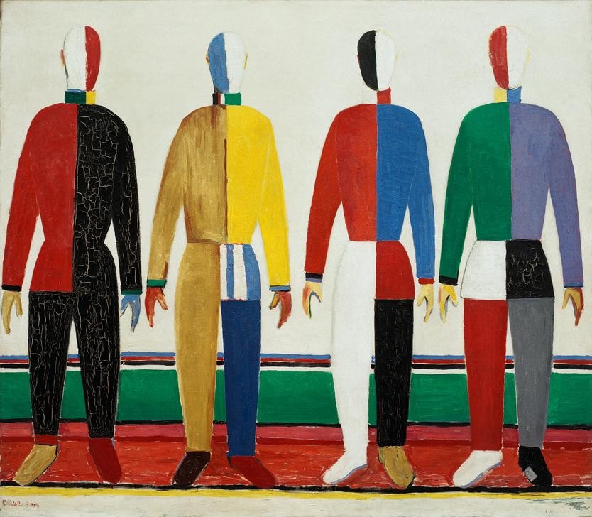 Kasimir Malewitsch, Sportler (Wunschgröße, Malerei, russische Avantgarde, Sportler, Gruppenbild, abstrahiert, gesichtslos, Klassische Moderne, Business, Büro, Wohnzimmer, Arztpraxis, Treppenhaus, bunt)