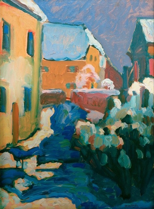 Wassily Kandinsky, Kochel – Friedhof und Pfarrhaus (Architektur,Jahreszeiten,Winter,Schnee,Russische Kunst,Architekturdarstellung,Pfarrhaus)