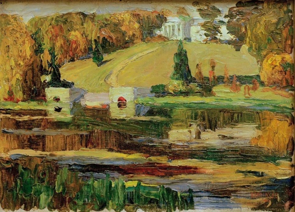 Wassily Kandinsky, Skizze für Achtyrka – Herbst (Garten Und Park,Herbst,Herrenhaus,Jahreszeiten,Landschaft,See,Russische Kunst,Landgut,Jahrhundertwende)