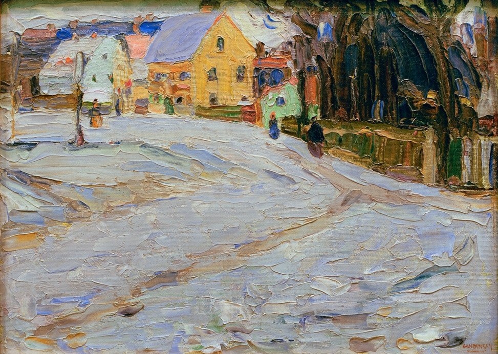 Wassily Kandinsky, Schwabing – Nikolaiplatz (Jahreszeiten,Landschaft,Winter,Platz,Schnee,Russische Kunst,Jahrhundertwende)