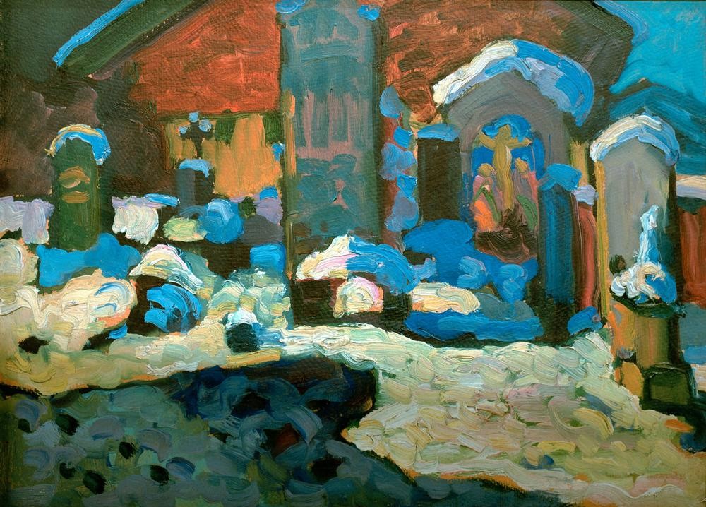 Wassily Kandinsky, Kochel – Friedhof (Friedhof,Landschaft,Tod,Winter,Schnee,Russische Kunst)