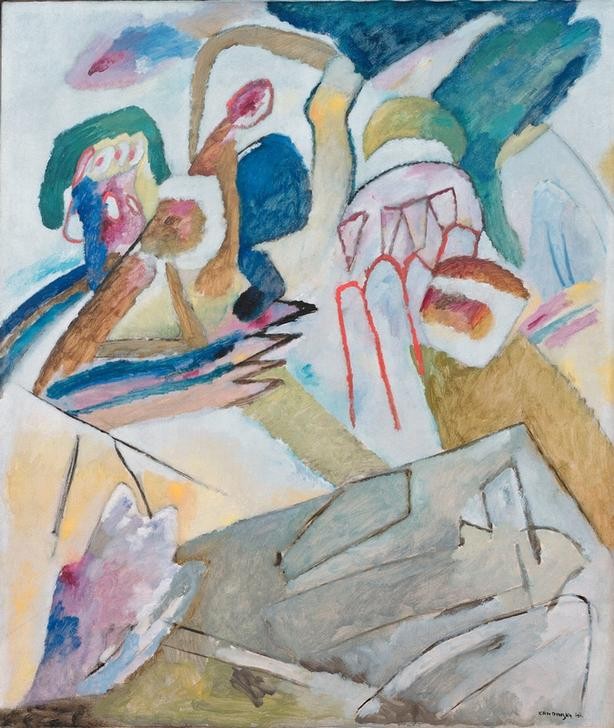 Wassily Kandinsky, Improvisation 18 (Mit Grabstein) (Friedhof,Kunst,Landschaft,Expressionismus,Der Blaue Reiter,Abstrakte Kunst,Russische Kunst,Grabstein,Abstraktion,Neue Kuenstlervereinigung Muenchen,Improvisation,Signatur)