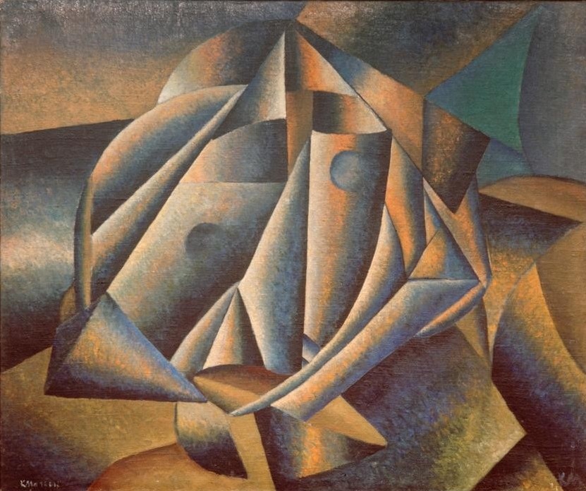 Kasimir Malewitsch, Kopf eines Bauernmädchens (Frau,Sowjetische Kunst,Kubismus,Portrait,Russische Kunst,Büste,Ukrainische Kunst,Abstraktion)