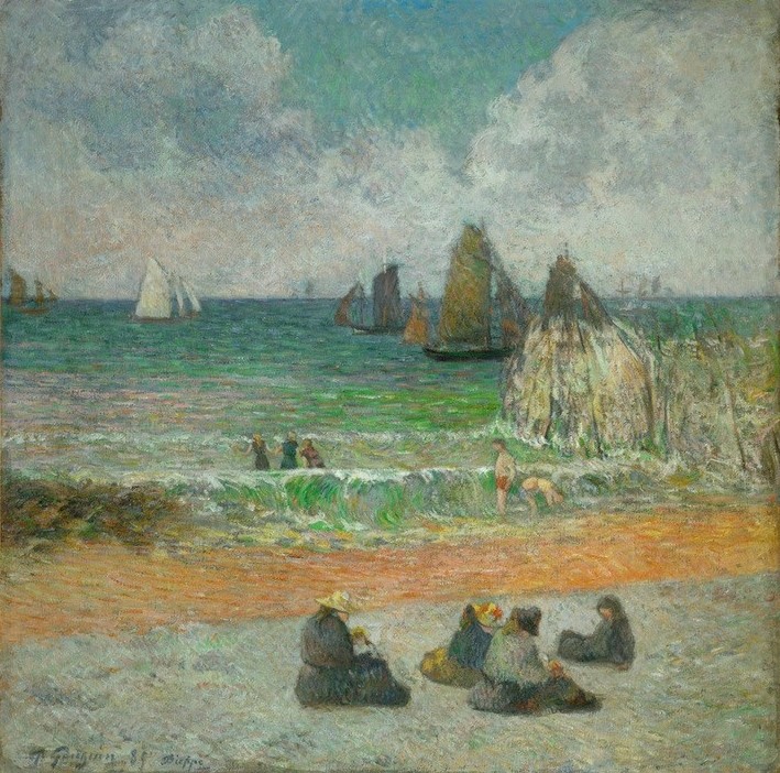 Paul Gauguin, La plage à Dieppe, ou les Baigneurs (Küste,Freizeit,Seebad,Strand,Meer,Impressionismus,Reise,Französische Kunst,Synthetismus)