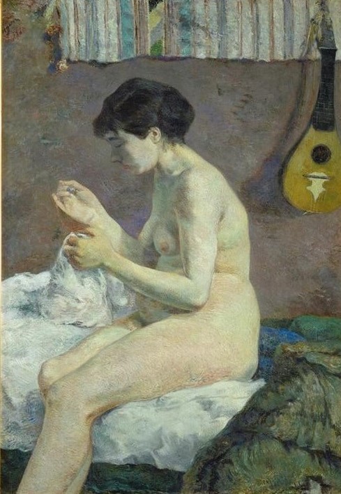 Paul Gauguin, Etude de nu (Frau,Handarbeit,Impressionismus,Akt,Nähen,Flicken,Französische Kunst,Sitzen,Synthetismus)