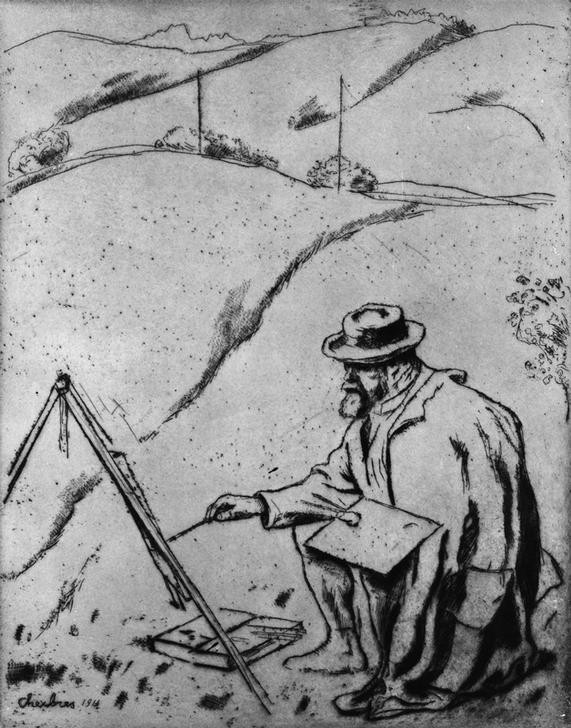 Emil Orlik, Hodler beim Malen des Genfersees (Deutsche Kunst,Freilichtmalerei,Künstler,Maler (Künstler),Szene,Staffelei,Künstler Bei Der Arbeit,Palette,Person)