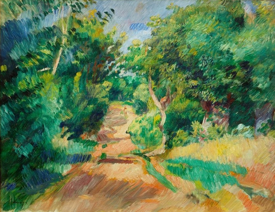 Pierre-Auguste Renoir, Les environs de Varengeville (Landschaft,Wald,Laubwald,Impressionismus,Weg,Französische Kunst,Waldweg)