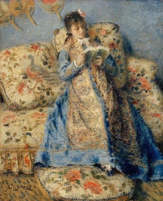 Camille Monet, Madame Claude Monet lisant (Buch,Maler (Künstler),Freizeit,Impressionismus,Lesen (Allgemein),Künstlerfrau,Sofa,Französische Kunst,Leserin,Sitzen,Entspannung,Person)