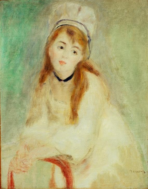 Pierre-Auguste Renoir, Portrait de jeune femme. Symphonie en blanc (Frau,Mensch,Impressionismus,Portrait,Französische Kunst,Junge Frau)