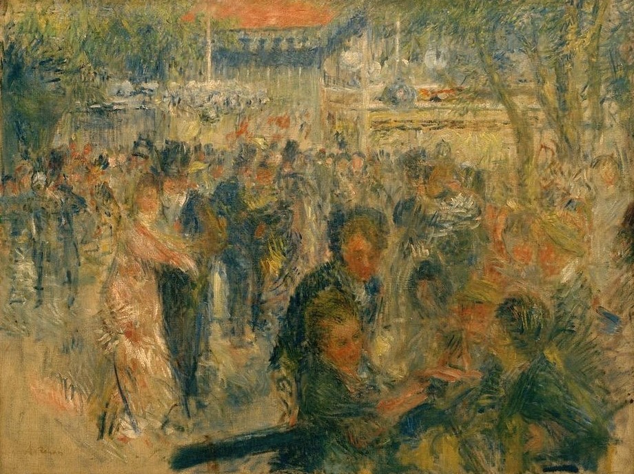 Pierre-Auguste Renoir, Le bal au Moulin de la Galette (Ausflugslokal,Gartenwirtschaft,Gastronomie,Geographie,Gesellschaftliches Leben,Gesellschaftstanz,Maler (Künstler),Freizeit,Tanz,Impressionismus,Studie,Französische Kunst,Topographie)