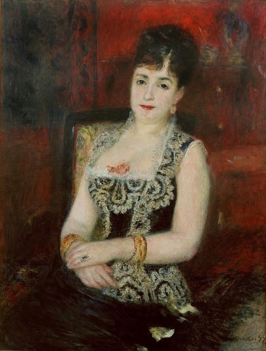 Pierre-Auguste Renoir, Portrait de la Comtesse de Pourtalès (Damenmode,Frau,Mensch,Impressionismus,Dekollete,Portrait,Adel,Französische Kunst,Halbfigur)
