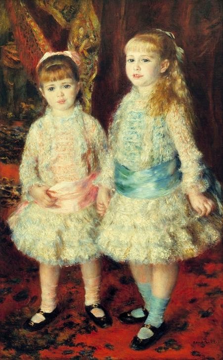 Pierre-Auguste Renoir, Les demoiselles Cahen d’Anvers. Rose et bleu (Geschwister,Kindermode,Kind,Mädchen,Maler (Künstler),Mensch,Mode,Impressionismus,Schwester,Kleinkind,Portrait,Französische Kunst,Doppelportrait,Handhalten)
