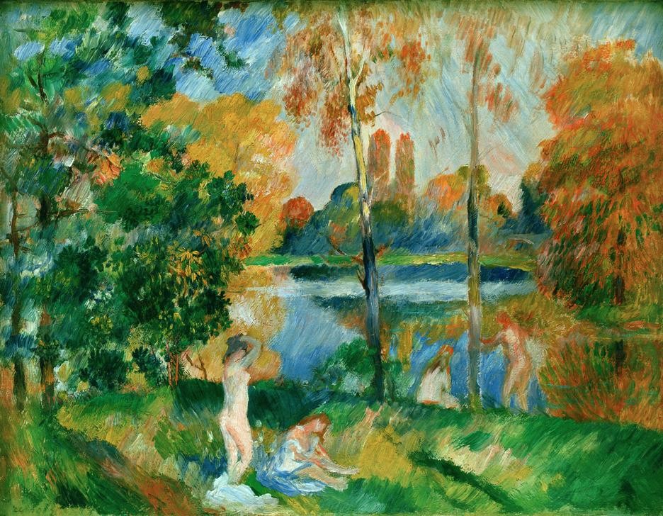 Pierre-Auguste Renoir, Paysage avec baigneuses (Körperpflege,Bad Im Freien,Bad,Frau,Landschaft,Maler (Künstler),Sommer,Impressionismus,Akt,Französische Kunst)