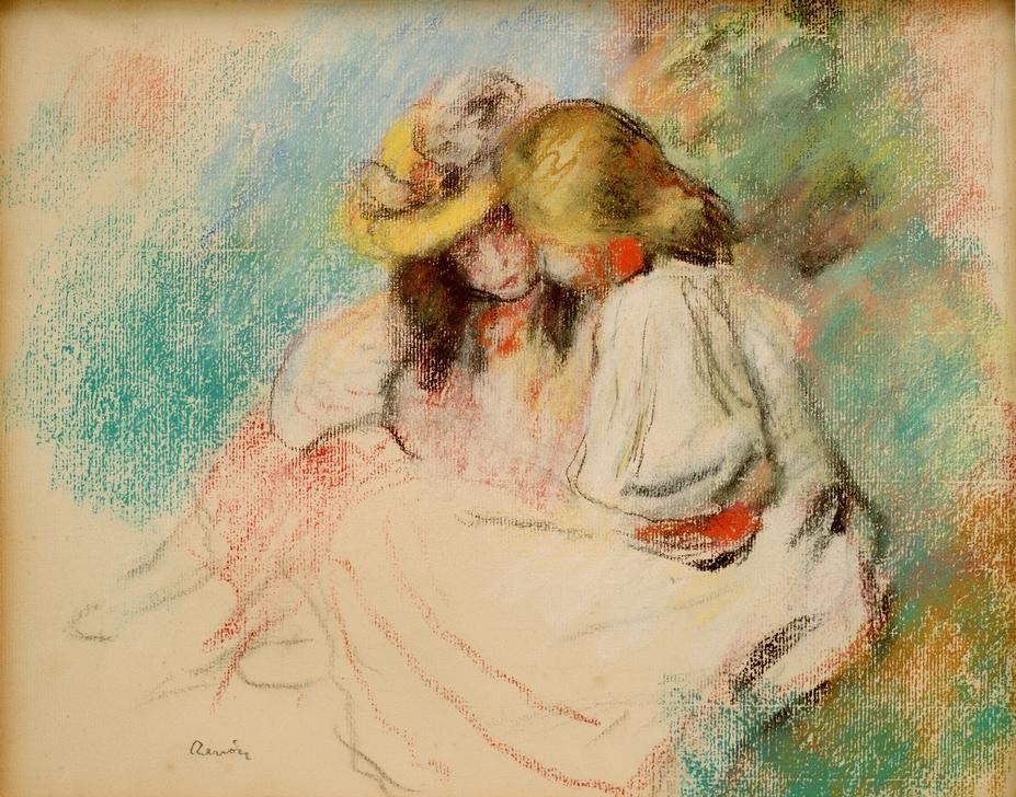 Pierre-Auguste Renoir, Deux fillettes lisant (Buch,Freundschaft (Allgemein),Leser,Literatur,Mädchen,Maler (Künstler),Impressionismus,Lesen (Allgemein),Französische Kunst,Kinderleben)