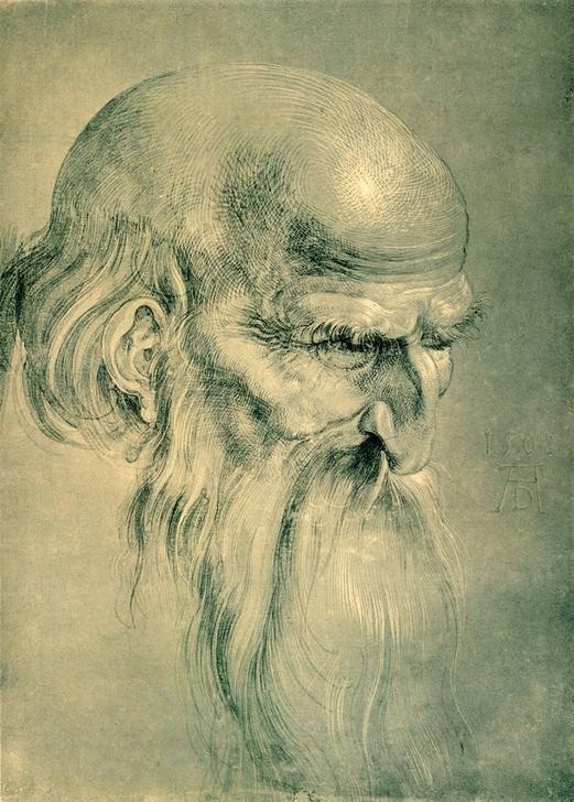 Albrecht Dürer, Kopf eines Apostels (Christentum,Deutsche Kunst,Lebensalter,Religion,Renaissance,Glatze,Neues Testament,Bibel,Apostel,Greis,Apostelgeschichte,Studie,Kopf)