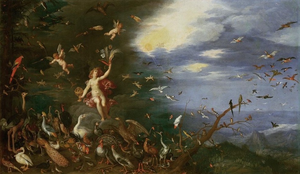 Jan BRUEGHEL DER Jüngere, Die Luft (Elemente,Flämische Kunst,Himmel (Natur),Luft,Vogel,Barock,Akt,Allegorie,Kopie,Niederländische Kunst,Ornithologie,Vier Elemente)