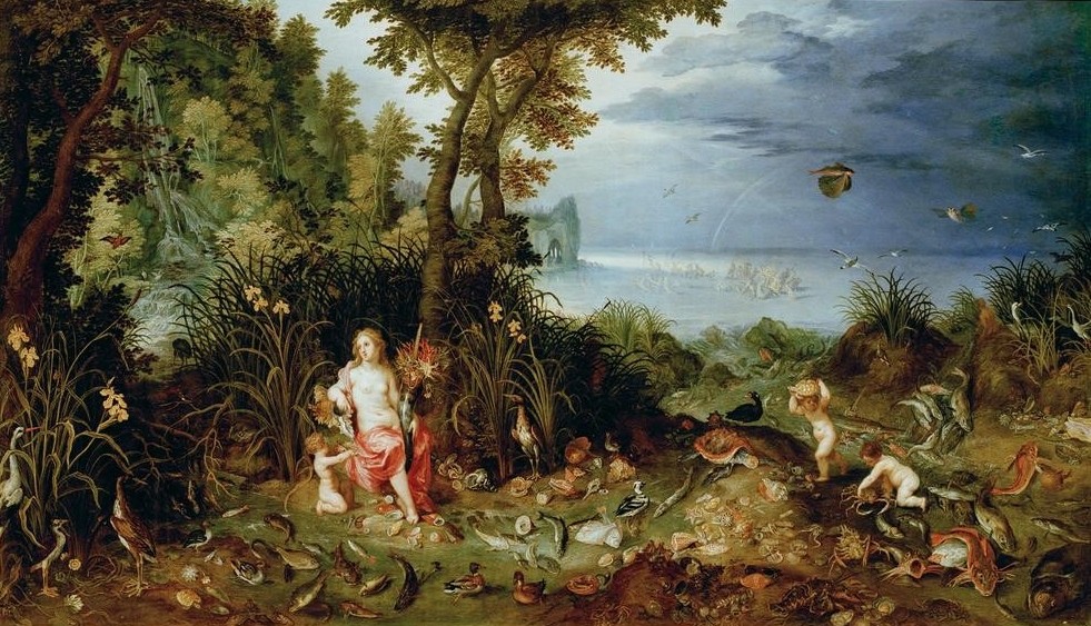 Jan BRUEGHEL DER Jüngere, Das Wasser (Elemente,Flämische Kunst,Schildkröte,Wasser,Wasserpflanze,Zoologie,Wasserfall,Barock,Fisch,Allegorie,Kopie,Muschel,Niederländische Kunst,Füllhorn,Meeresfrüchte,Fliegender Fisch,Vier Elemente)