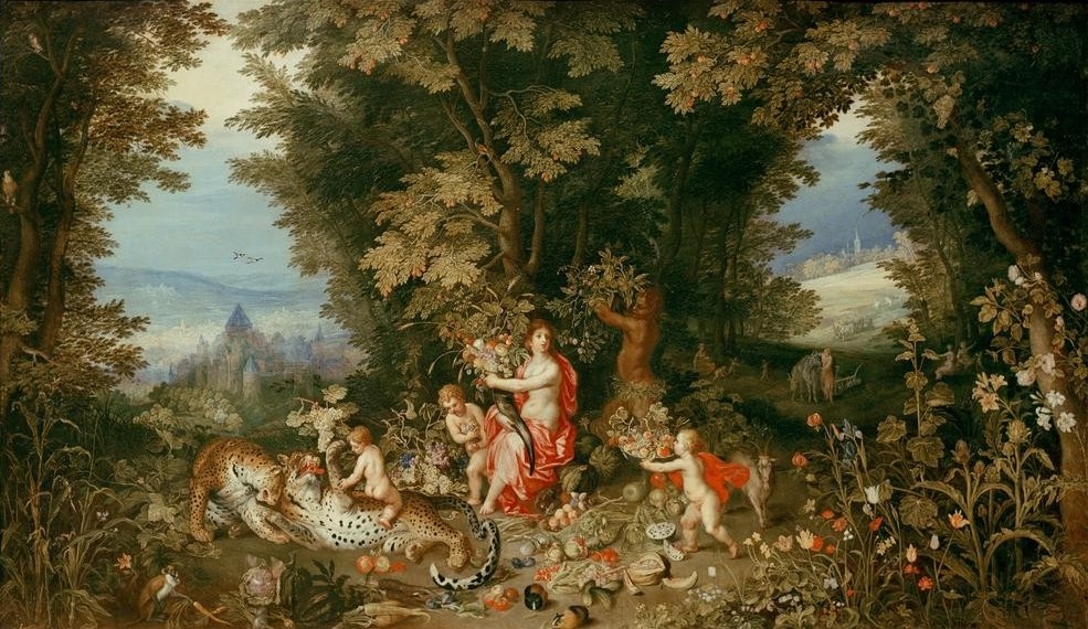 Jan BRUEGHEL DER Jüngere, Die Erde (Botanik,Elemente,Flämische Kunst,Obst,Erde,Barock,Allegorie,Tiger,Kopie,Niederländische Kunst,Fruchtbarkeit,Füllhorn,Blume,Vier Elemente)