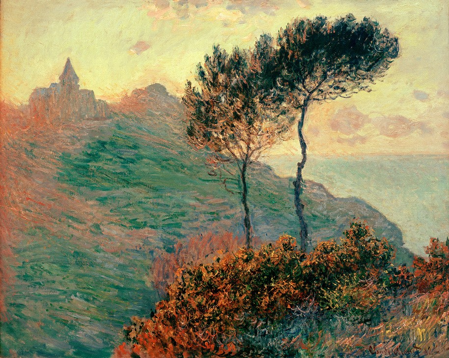 Claude Monet, L’Eglise de Varengeville à contrejour (Die Kirche von Varen (Kirche,Küste,Landschaft,Impressionismus,Französische Kunst,Licht,Gegenlicht)
