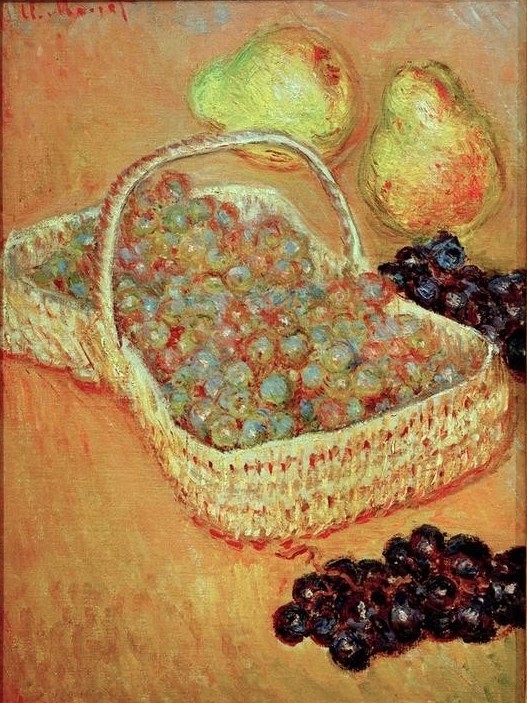 Claude Monet, Panier de Raisins et Poires (Korb mit Weintrauben und Birne (Früchte,Kunst,Impressionismus,Stillleben,Französische Kunst,Korb,Birne,Weintraube)