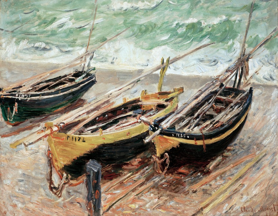 Claude Monet, Trois Bateaux de Pêche (Drei Fischerboote) (Küste,Schiffstypen,Fischerboot,Meer,Impressionismus,Französische Kunst,Schifffahrt)