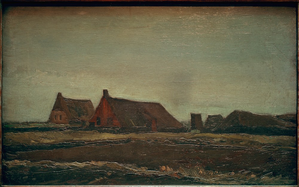 Vincent van Gogh, Plaggenhütten (Architektur,Herbst,Jahreszeiten,Landschaft,Wohnhaus (Allgemein),Hütte,Impressionismus,Ebene,Niederländische Kunst,Holländische Kunst,Plaggenhütte)