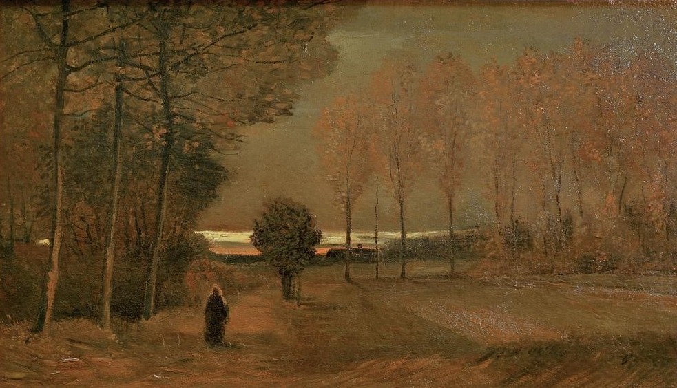 Vincent van Gogh, Herbstlandschaft bei Abend (Herbst,Jahreszeiten,Landschaft,Tageszeiten,Abend,Niederländische Kunst,Holländische Kunst,Dämmerung,Abendrot)