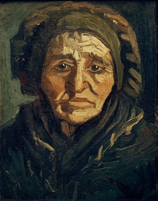 Vincent van Gogh, Bäuerin: Alte Frau mit dunkler Haube (Frau,Mensch,Alter,Portrait,Bäuerin,Haube,Niederländische Kunst,Holländische Kunst,Kopf,Alte Frau,Falten (Physiognomie))