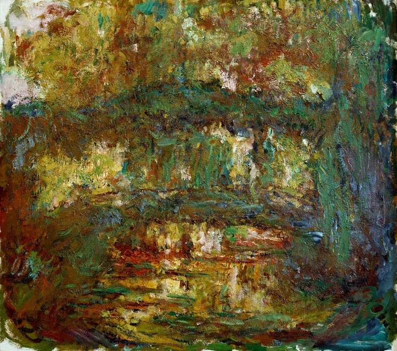 Claude Monet, Le Pont japonais (Die japanische Brücke) (Brücke,Garten Und Park,Herbst,Landschaft,Impressionismus,See,Französische Kunst,Abstraktion)