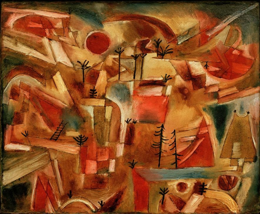 Paul Klee, Felslandschaft (mit Palmen und Tannen) (Landschaft,Palme,Tanne,Kubismus,Felsen,Schweizerische Kunst,Abstraktion)
