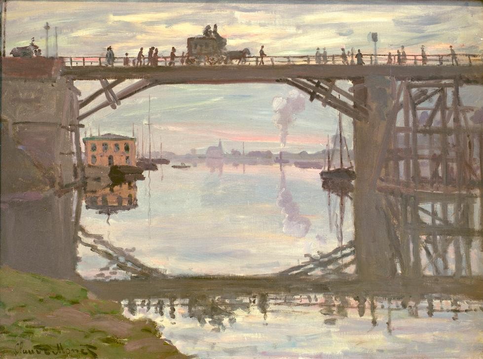 Claude Monet, Le pont de bois (Die Holzbrücke) (Architektur,Brücke,Landschaft,Impressionismus,Architekturdarstellung,Holzbrücke,Französische Kunst)