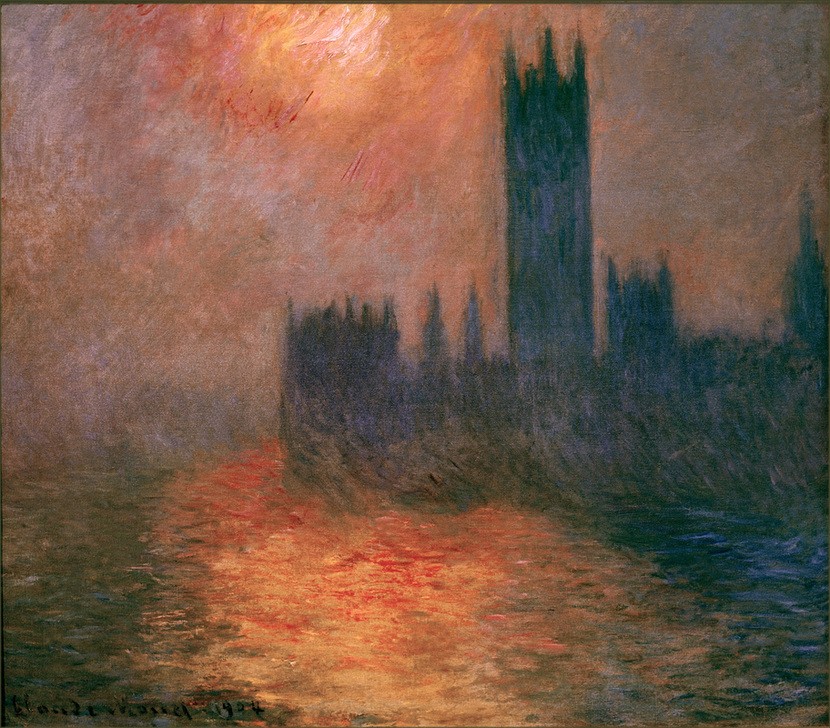 Claude Monet, Le Parlement, Coucher de Soleil (Das Parlament, Sonnenunter (Geographie,Houses Of Parliament,Sonnenuntergang,Impressionismus,Französische Kunst,Topographie,Abendrot)