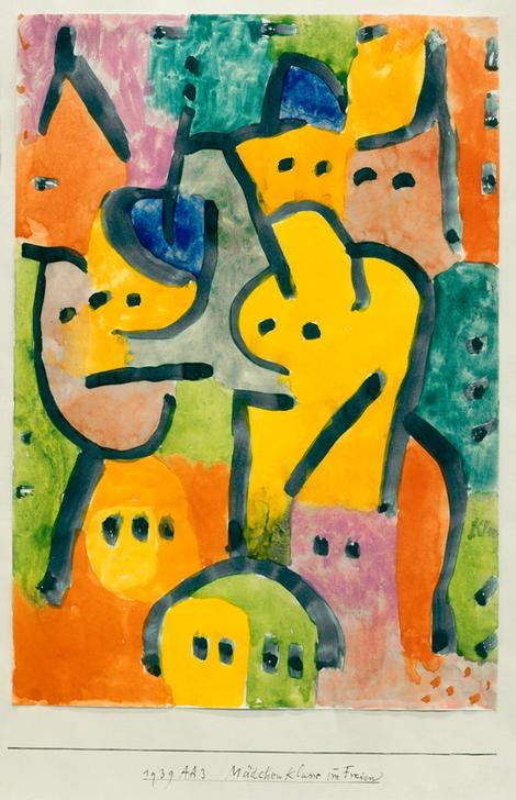 Paul Klee, Mädchenklasse im Freien (Deutsche Kunst,Gruppenbild,Pädagogik,Schulausflug,Schule,Spaziergang,Mädchenschule,Schulklasse,Schweizerische Kunst,Im Freien (Allgemein),Abstraktion)