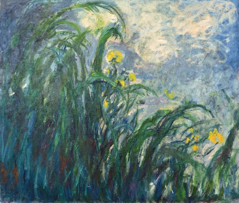 Claude Monet, Les Iris jaunes (Gelbe Schwertlilien) (Iris (Botanik),Landschaft,Lilie,Impressionismus,Naturstudie,Französische Kunst,Blume,Schwertlilie)