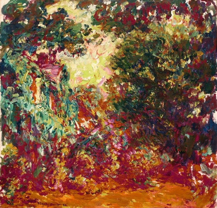 Claude Monet, La Maison de l’Artiste vue du Jardin aux Roses (Das Haus de (Botanik,Garten Und Park,Kunst,Landschaft,Rose,Wohnhaus Von Berühmten,Impressionismus,Hausgarten,Künstlerhaus (Wohnhaus),Französische Kunst,Ziergarten,Blume,Rosengarten,Garten)