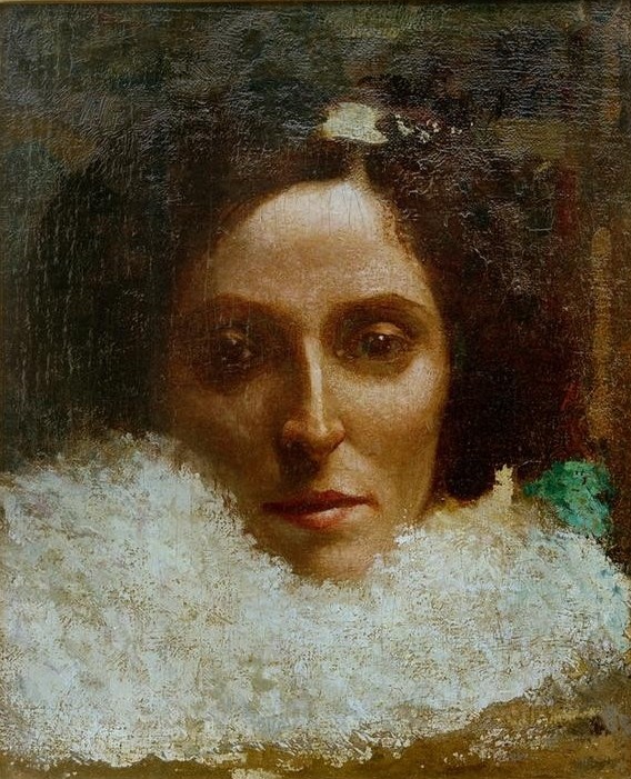 Giovanni Segantini, Ritratto di Leopoldina Grubicy (Frau, Gesicht, Portrait, weicher Kragen, Naturalistisch,  Realismus, Malerei, klassische Moderne, Wunschgröße, Wohnzimmer)