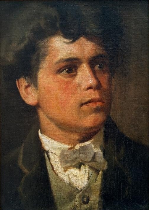 Giovanni Segantini, Autoritratto all’età di vent’anni (Selbtportrait, Gesicht, jung, elegant, Persönlichkeiten,  Portrait, Naturalistisch,  Realismus, klassische Moderne, Wunschgröße, Wohnzimmer, Malerei)