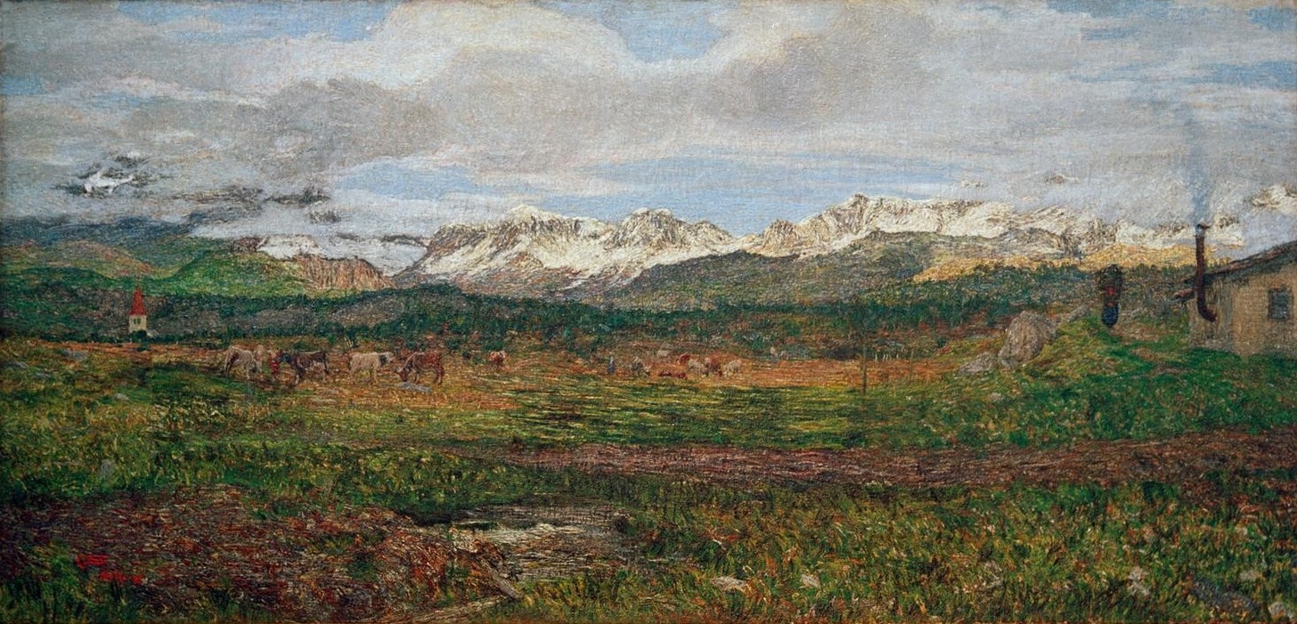 Giovanni Segantini, Maloja (Gebirge, Berge, Panorama, Landschaft, Divisionismus,   Realismus, Malerei,  klassische Moderne, Wunschgröße, Wohnzimmer)