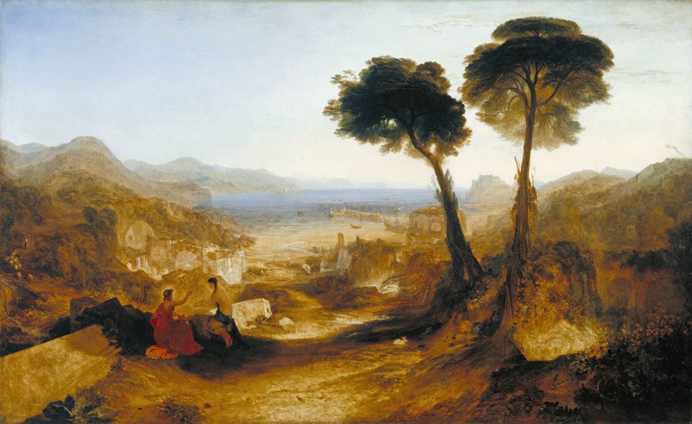JOSEPH MALLORD WILLIAM TURNER, The Bay of Baiae, with Apollo and the Sibyl (Kunst,Landschaft,Mythologie,Baum,Englische Kunst,Bucht,Romantik,Baumgruppe,Griechisch-Römische Mythologie)
