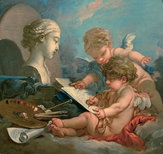 Francois Boucher, Allegorie der Malerei (Kunst,Rokoko,Allegorie,Bild Im Bild,Putto,Palette,Zeichnen,Französische Kunst,Skulptur Im Bild,Bild Und Vorbild)