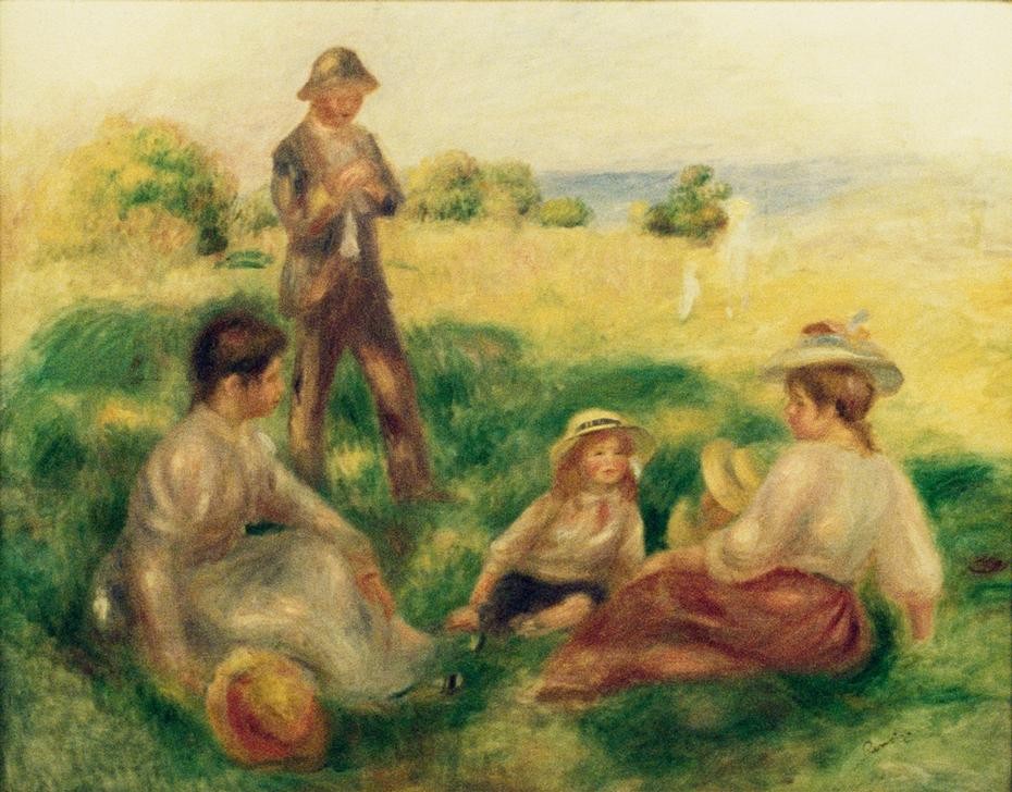 Pierre-Auguste Renoir, Paysage à Berneval ave personnages (Ausflug,Gruppenbild,Rast,Freizeit,Impressionismus,Kunstraub,Reise,Französische Kunst,Beutekunst)