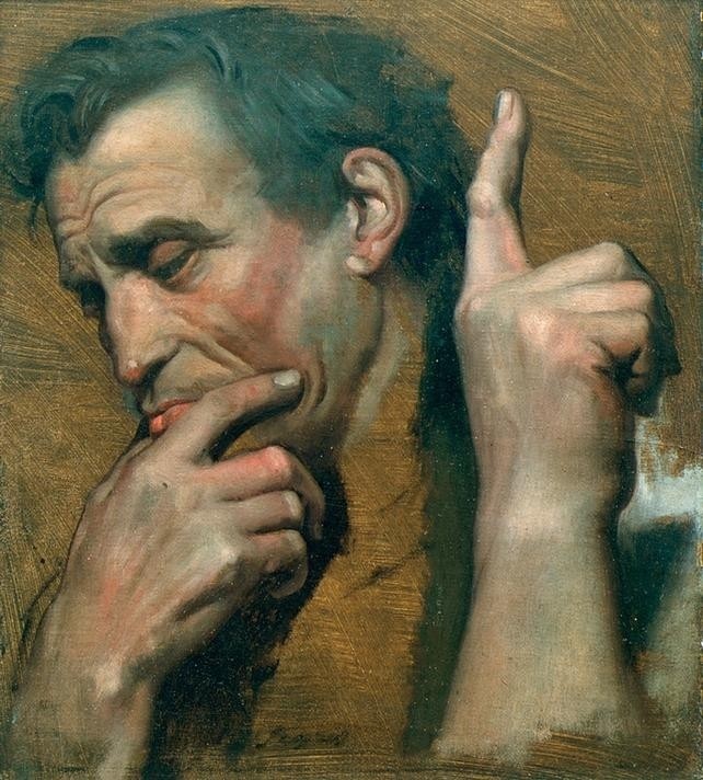 JEAN-AUGUSTE-DOMINIQUE INGRES, Die Apotheose des Homer (Architekt,Bildhauer,Maler (Künstler),Mann,Klassizismus,Hand,Portrait,Nachdenken,Studie,Französische Kunst,Kopf,Person)