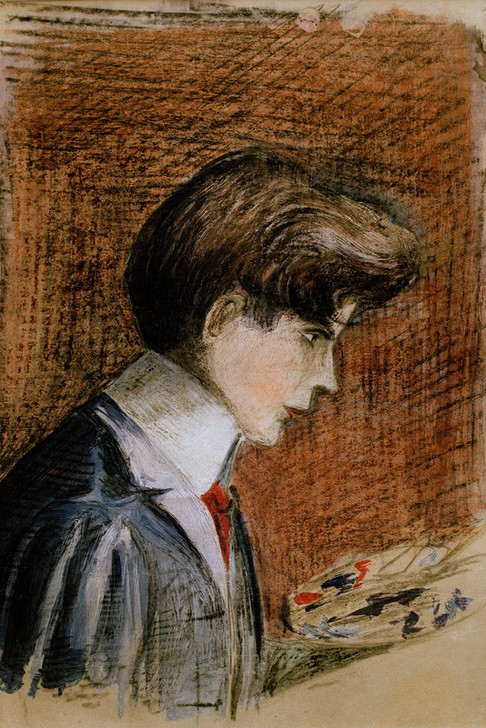 Egon Schiele, Selbstbildnis mit Palette (Maler (Künstler),Mann,Zeichner,Selbstbildnis,Portrait,Palette,Österreichische Kunst,Profil,Person)