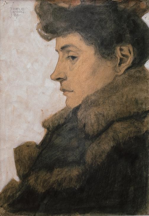 Egon Schiele, Bildnis Marie Schiele mit Pelzkragen (Frau,Jugendstil,Sezession,Portrait,Mutter Von Berühmten,Wiener Sezession,Österreichische Kunst,Profil,Kopf,Person)